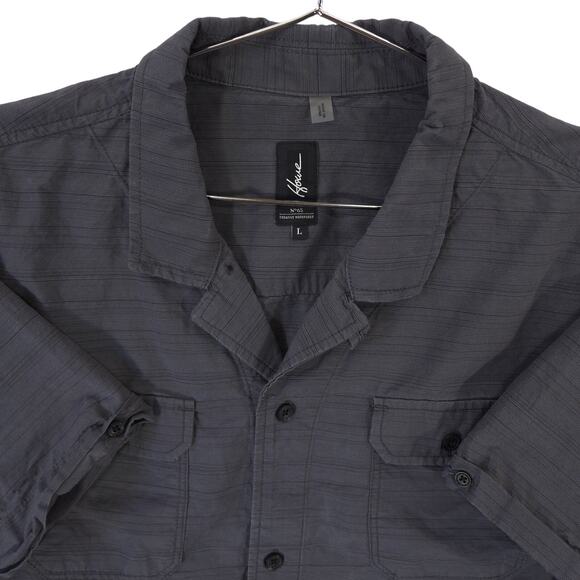 Howe Shirt Mens Large Gray Striped Short Sleeve Cuban Collar Button Up Casual - Picture 1 of 10